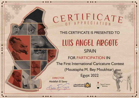 Diploma de participación en el Certamen Internacional de Caricatura de Egipto 2022